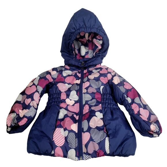 Copper Key Blue with Hearts Hooded Puffer Coat Girl's Size 2/3